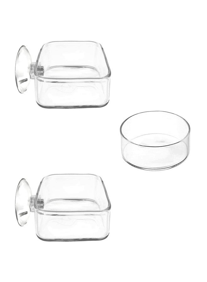 IAFVKAI Aquarium Shrimp Feeder Dish Glass Fish Tank Feeding Bowls, 2pcs Square Glass Food Bowl (60mm), 1pcs Round Fish Feeding Bowls with Suction Cups (60mm) - Image 1